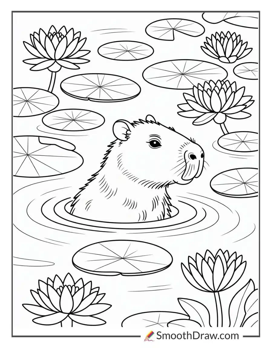 Capybara In A Rainforest Pond