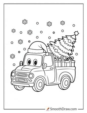 Cartoon Christmas Pickup Truck Coloring Page