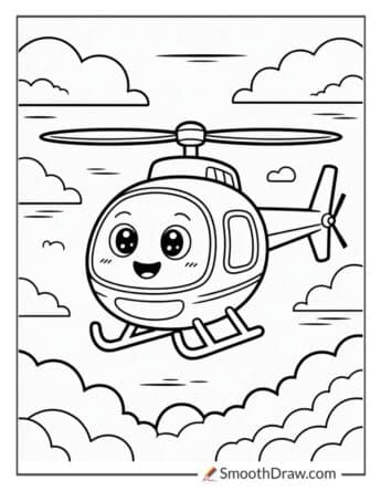 Cartoon helicopter smiling in the sky