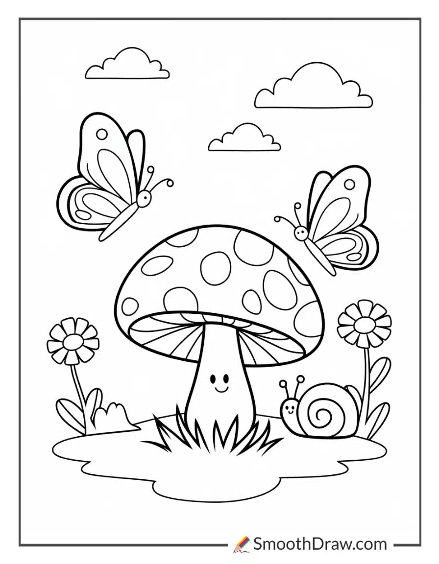 Cartoon mushroom coloring page