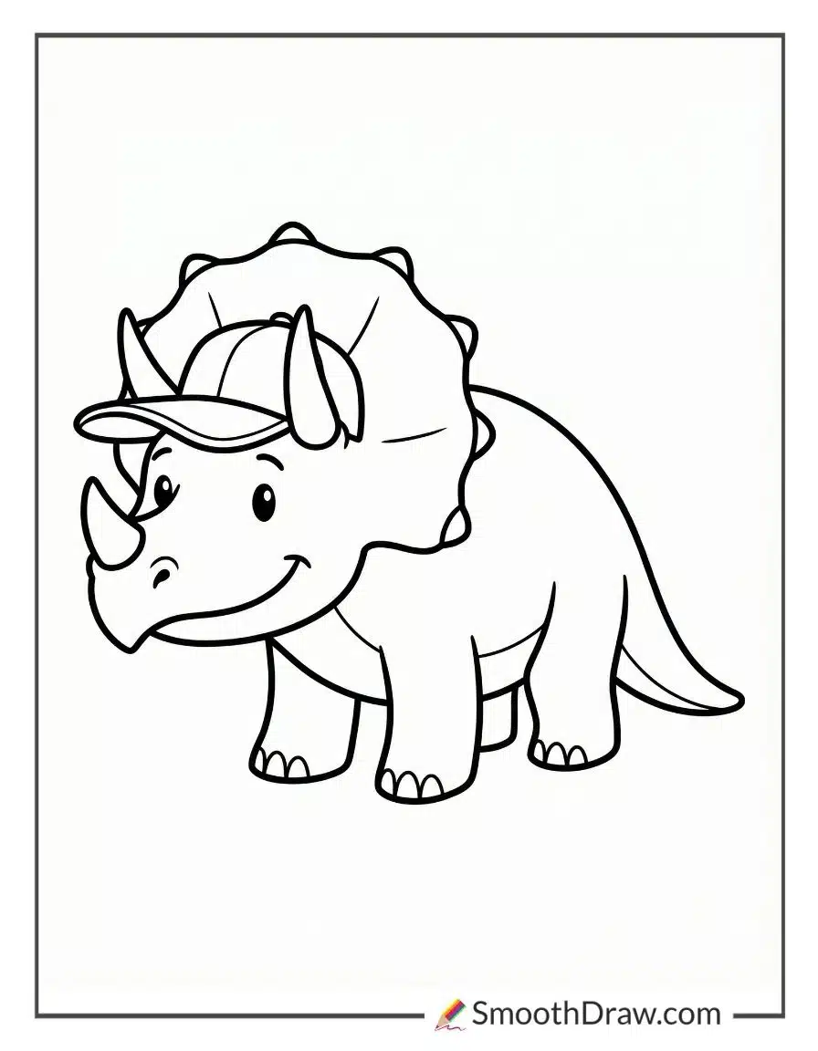 Cartoon Triceratops Wearing Baseball Cap