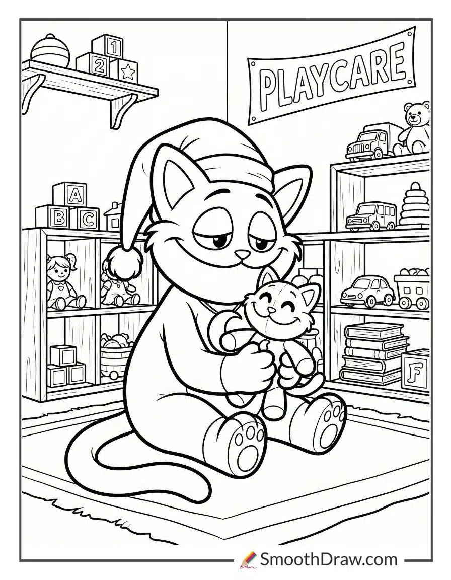 Catnap Holding A Small Plush Version Of Itself Coloring Page