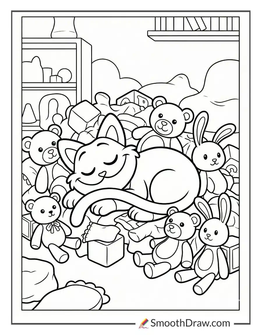 Catnap Lying On A Pile Of Stuffed Toys Coloring Pages