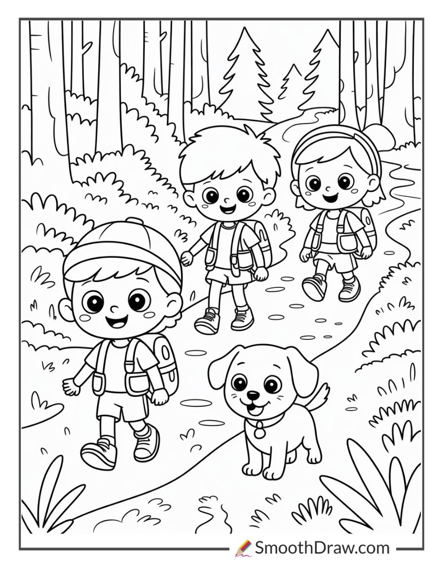 Children Exploring A Forest Trail