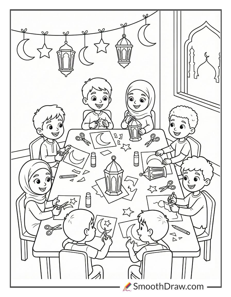 Children Making Ramadan Decorations