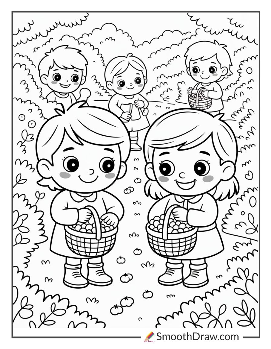 Children Picking Berries In Forest