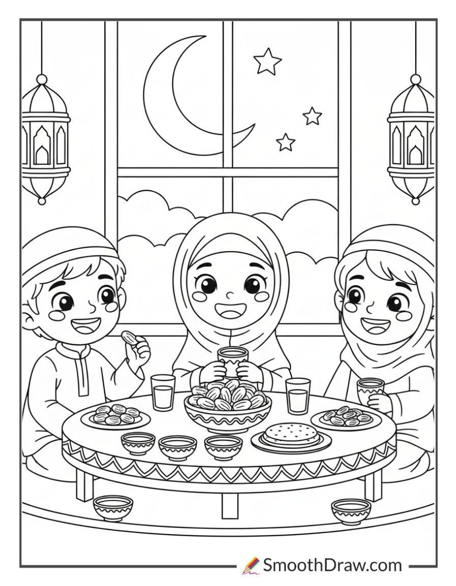 Children Sharing Iftar Meal Together