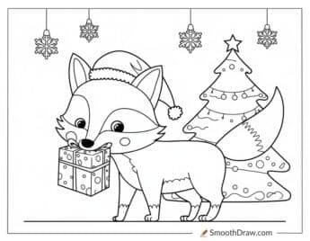 Christmas fox coloring page