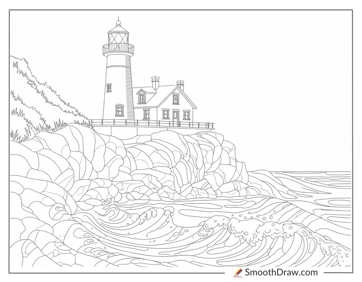 Cliffs overlooking the ocean coloring page