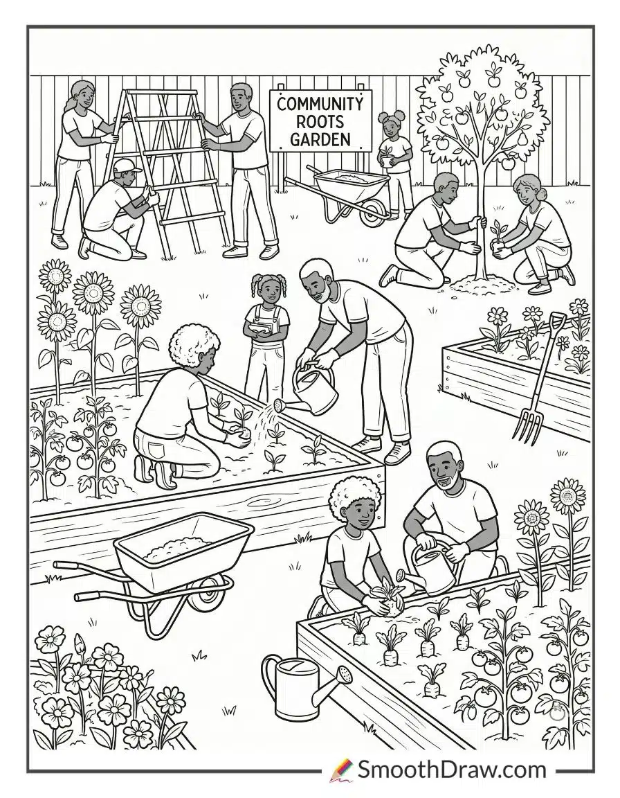 Community Garden With Black Volunteers