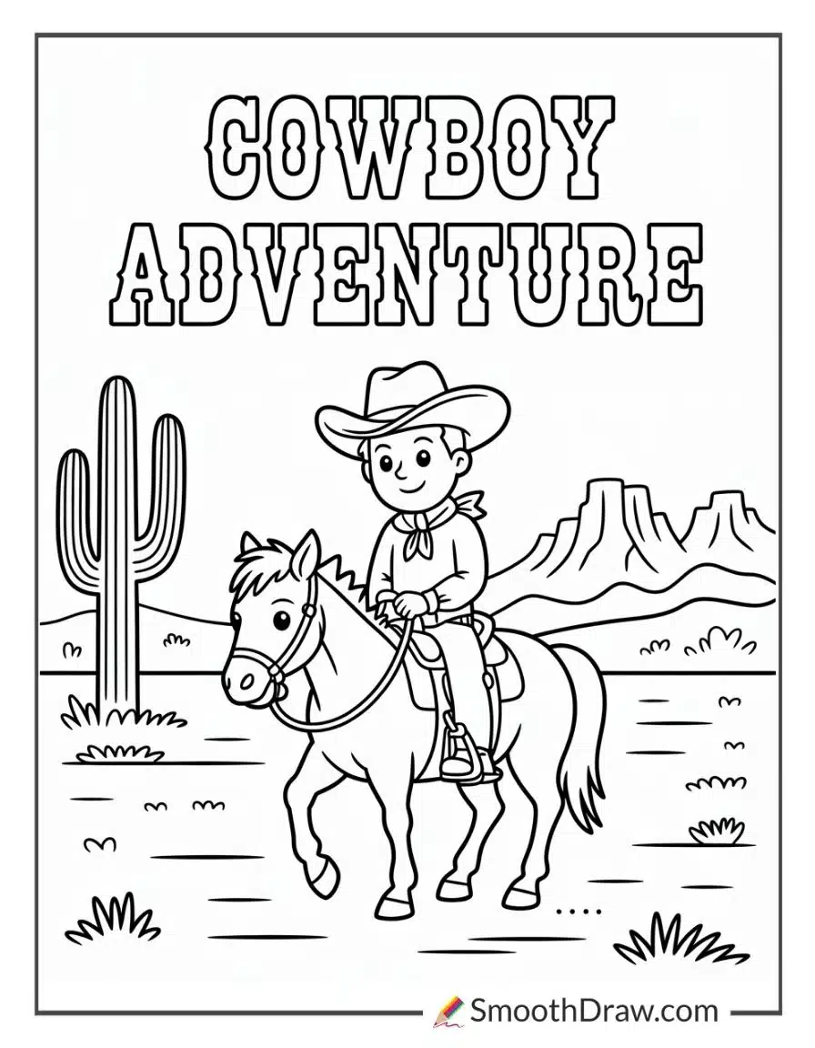 Cowboy Riding His Pony Coloring Page