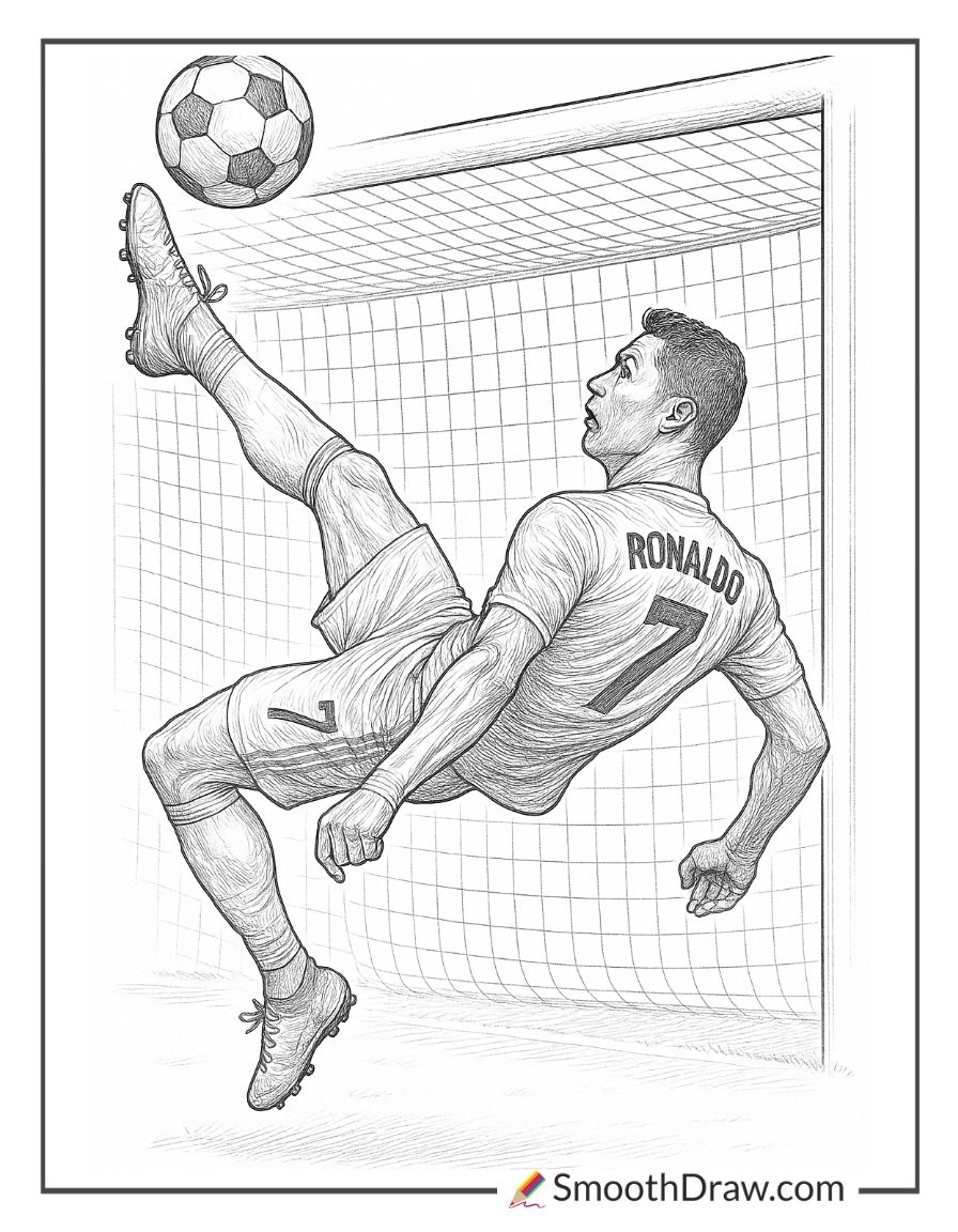 Cristiano Ronaldo bicycle kick coloring page