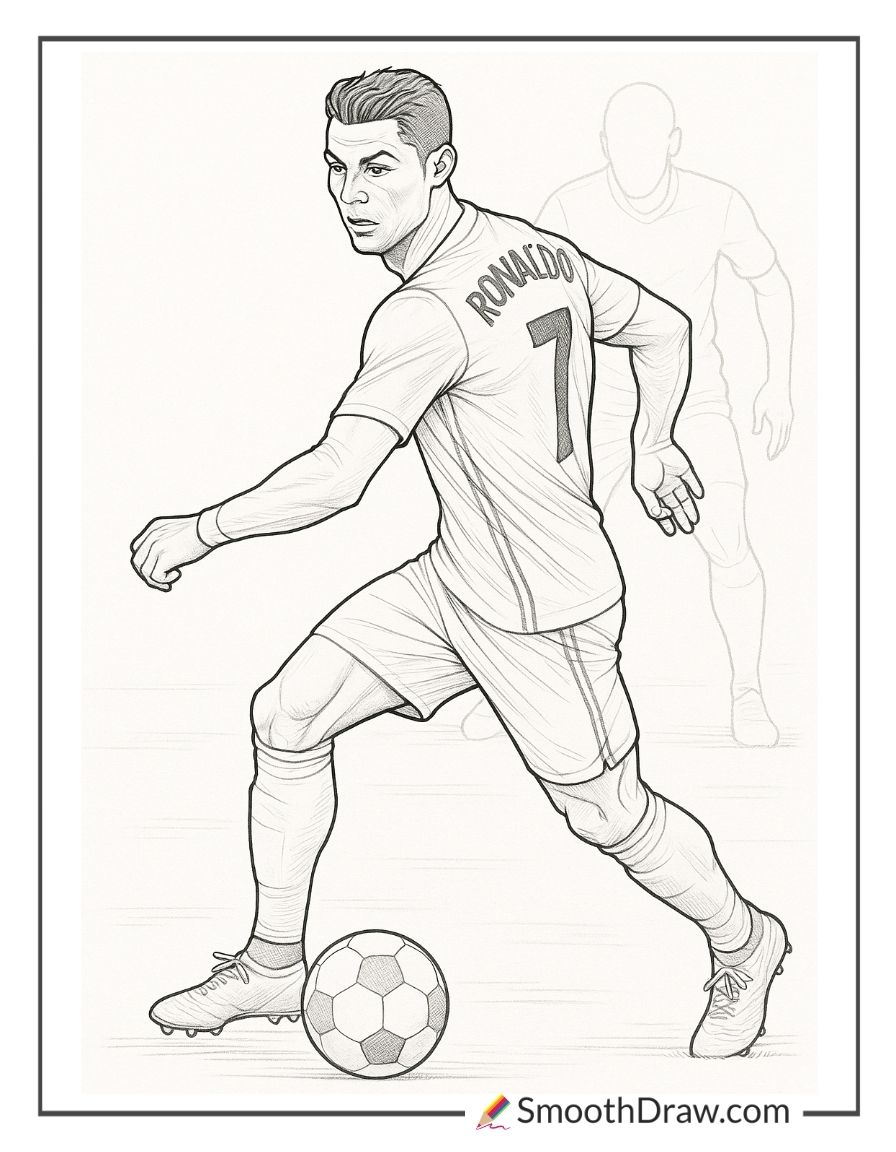 Cristiano Ronaldo running fast coloring page