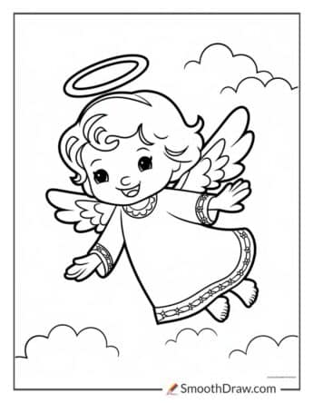 Cute Angel with a Halo and Fluffy Wings
