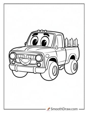 Cute Cartoon Pickup Truck Coloring Page