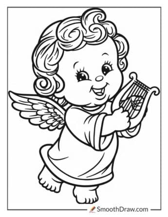 Cute Chubby Cartoon Angel Coloring Page