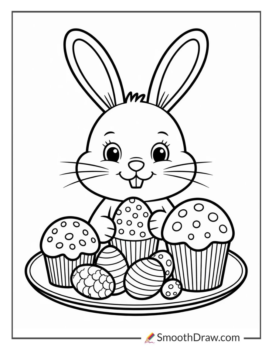Cute Bunny Holding Easter Treats