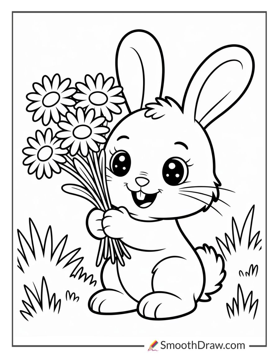 Cute Bunny With Daisies