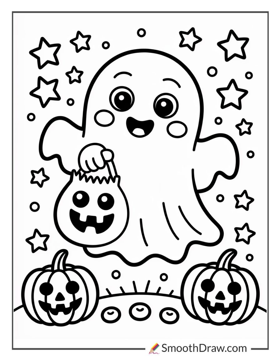 Cute Ghost Holding Candy Bag
