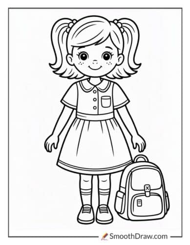 Cute School Dress With Backpack Coloring Sheet