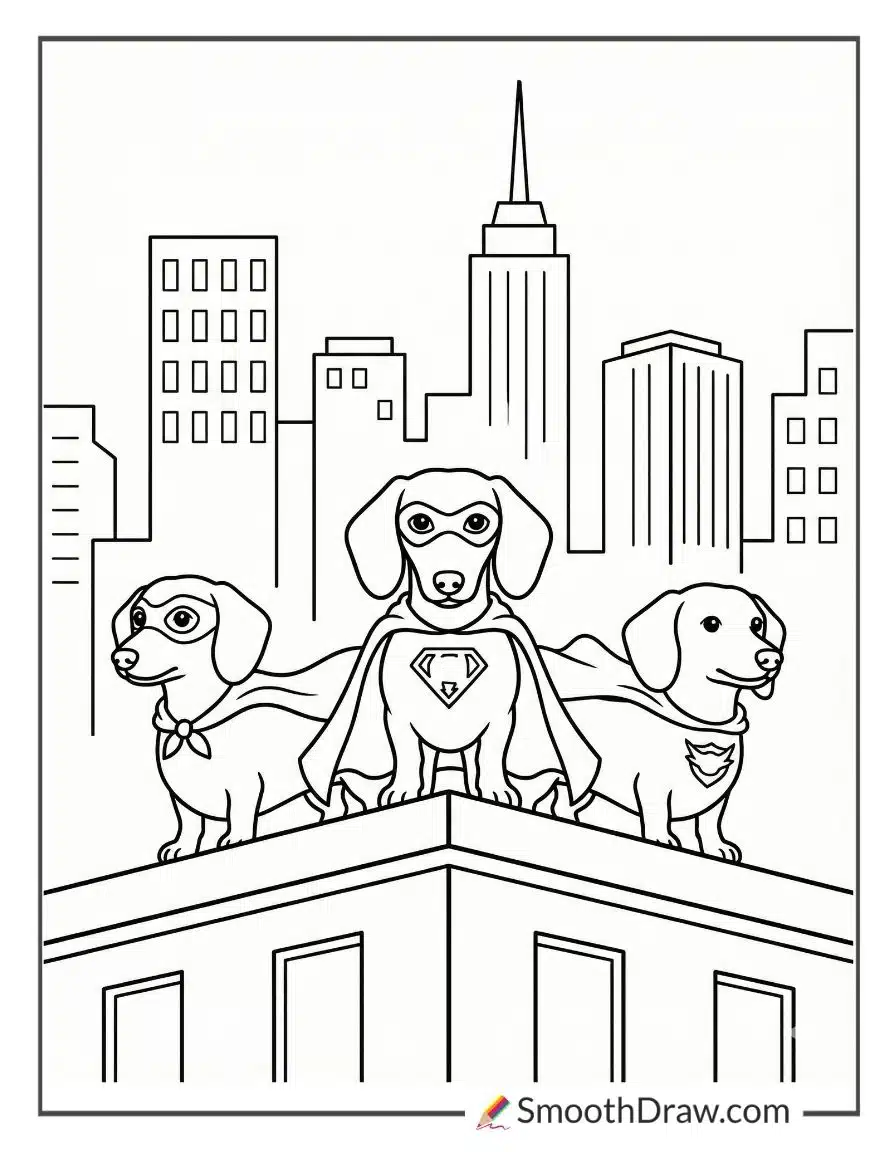 Dachshund Superhero Team Saving City