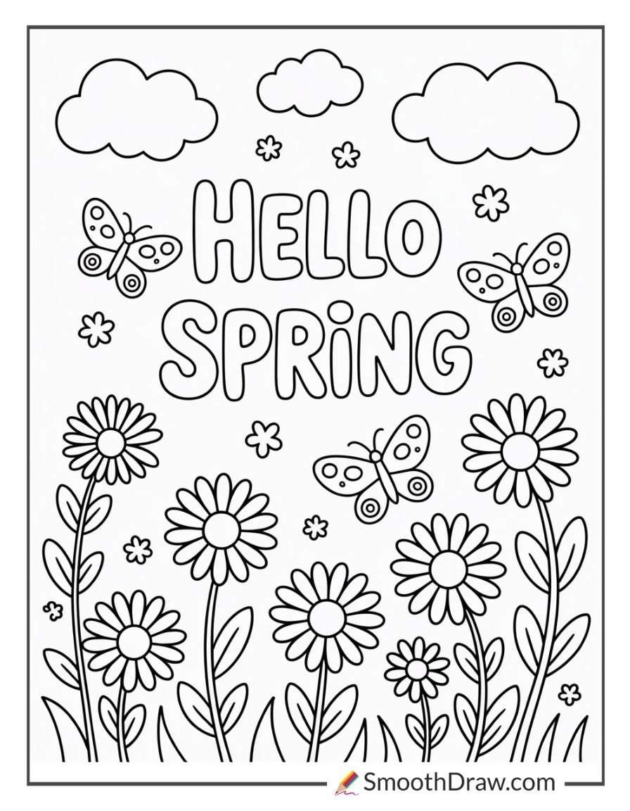 Daisies And Butterflies In Spring