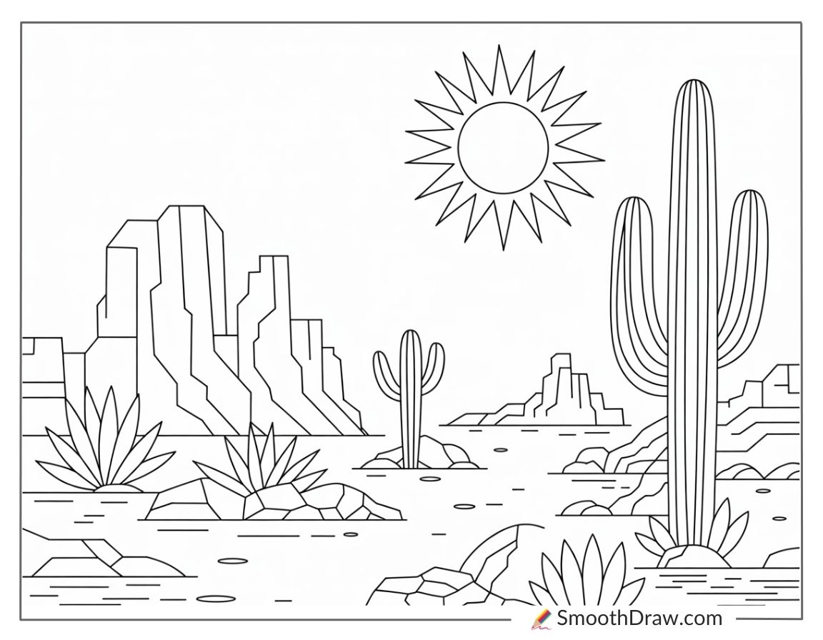 Desert landscape with cactus and rocks