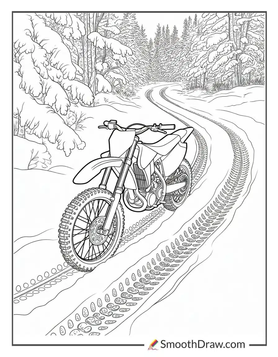 Dirt bike in snowy winter woods