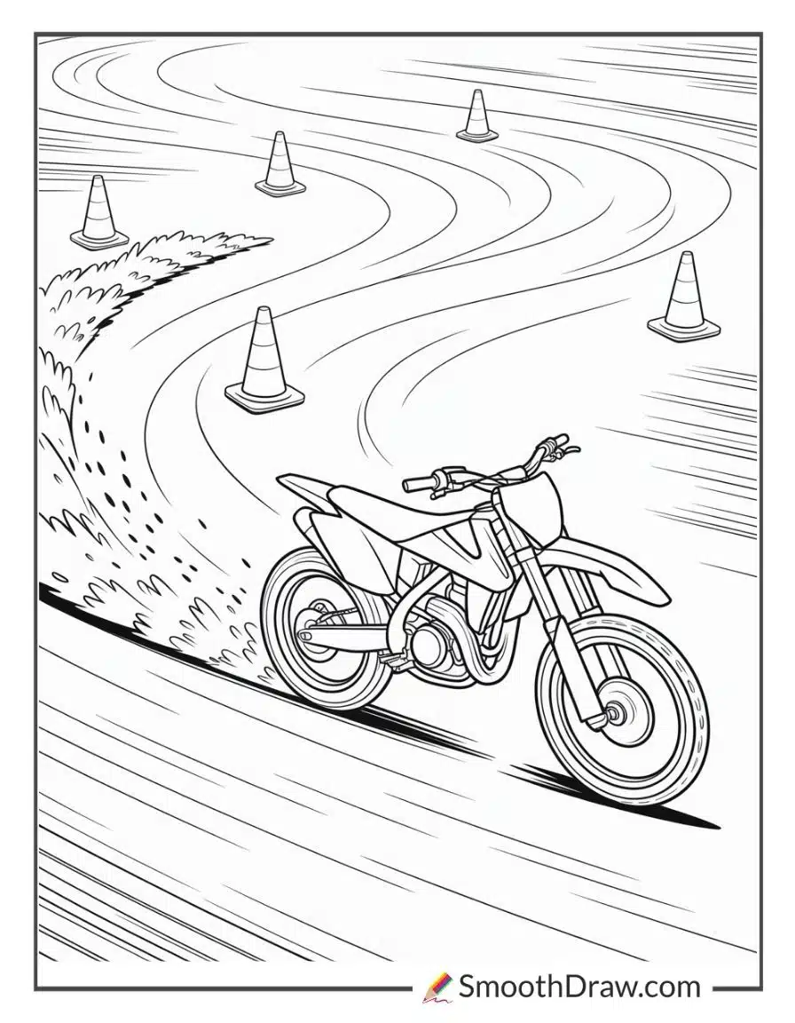 Dirt bike weaving around orange cones