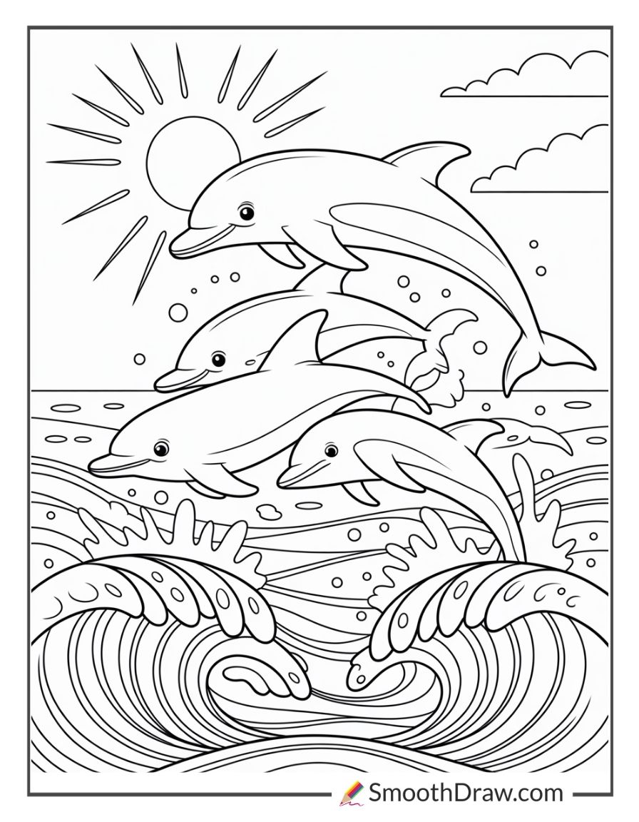 Dolphins jumping in ocean