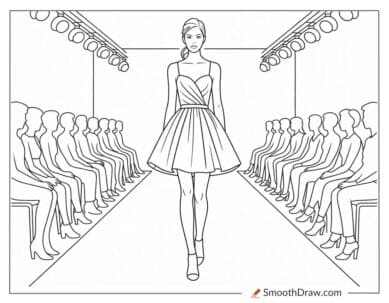 Dress On Fashion Runway Coloring Sheet
