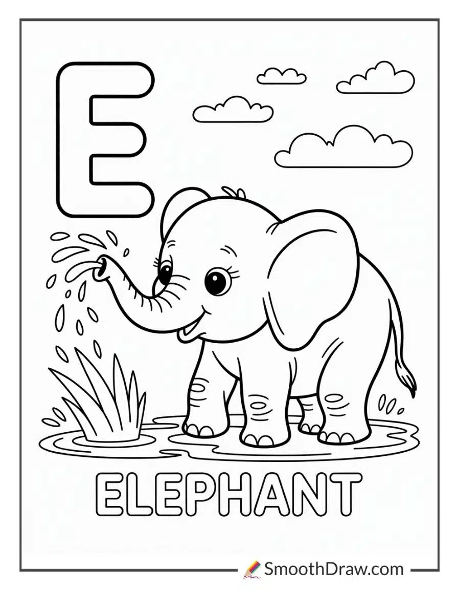 E For Elephant Coloring Sheet