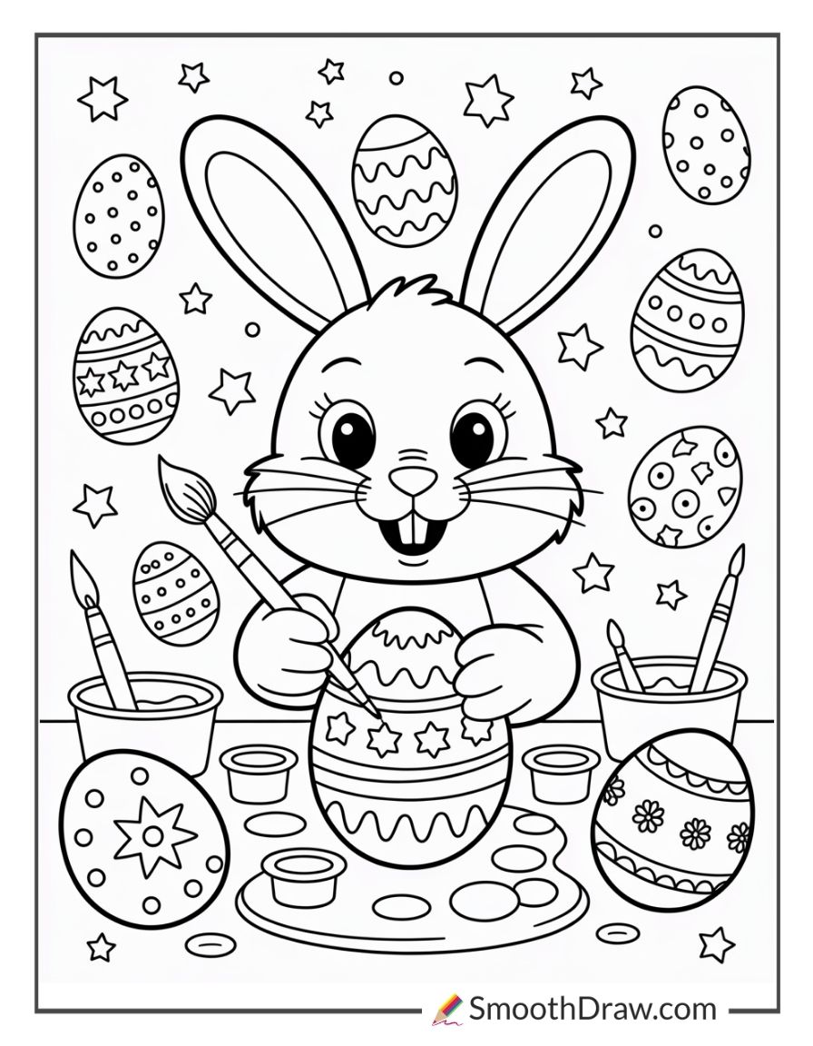 Easter Bunny Decorating Eggs