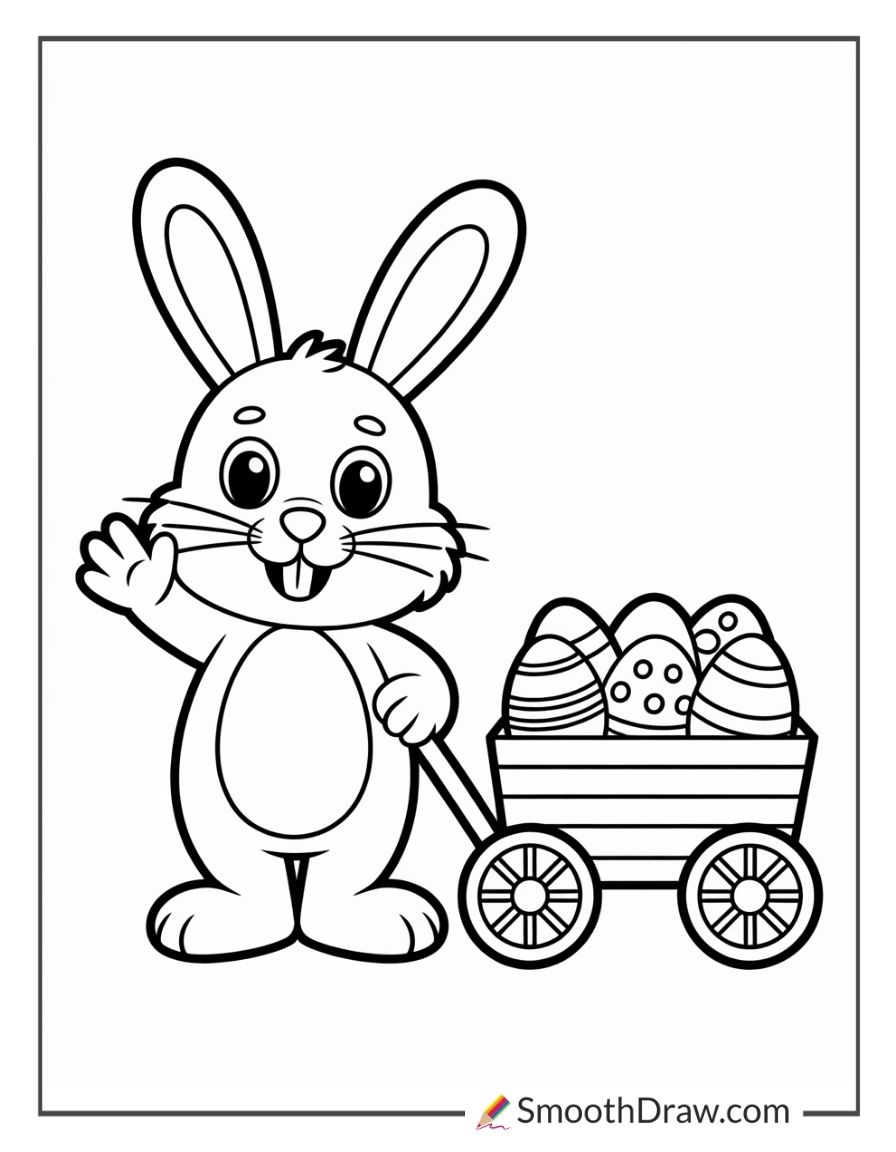 Easter Bunny Delivering Eggs Coloring Sheet