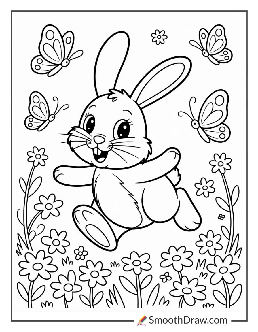 Easter Bunny Hopping Through Flowers
