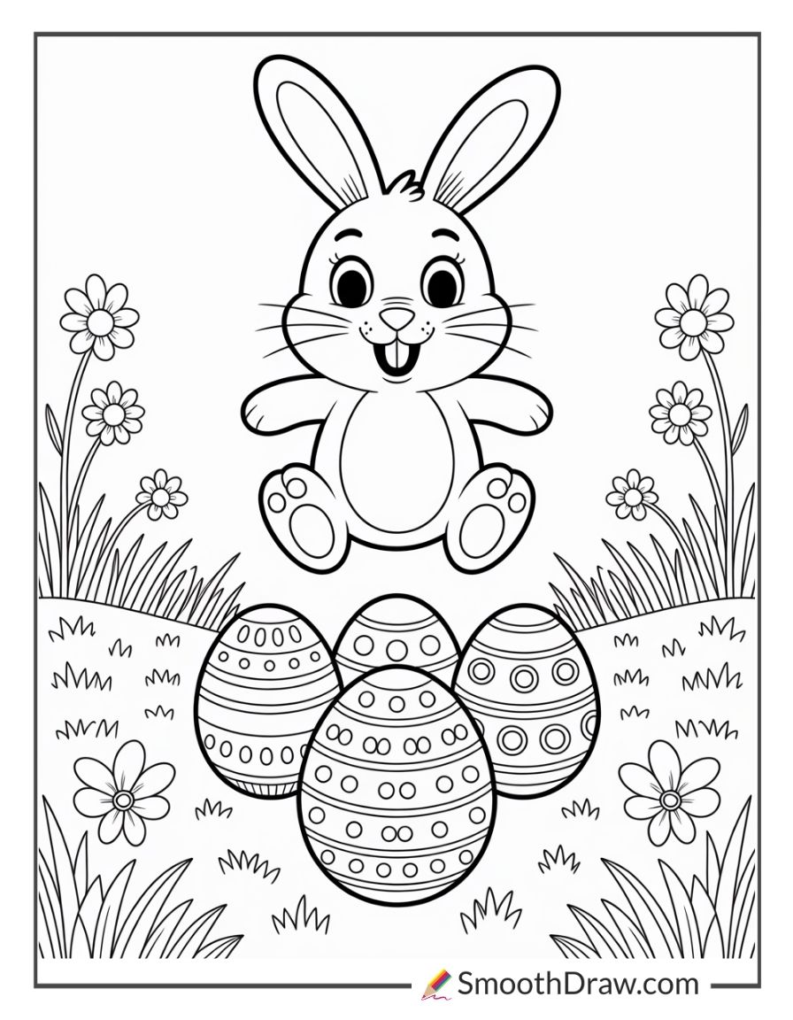 Easter Bunny Jumping Over Eggs