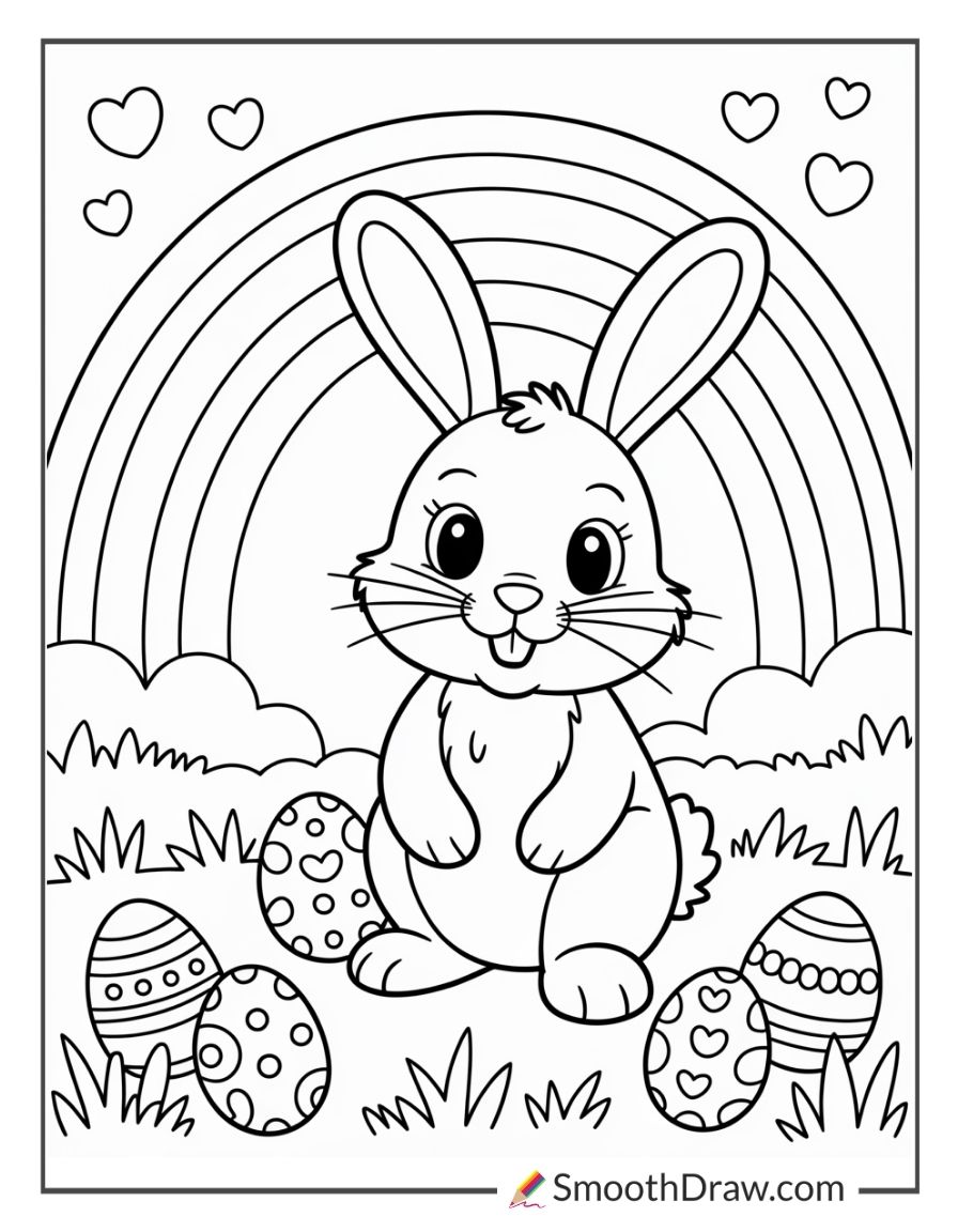 Easter Bunny Near A Rainbow