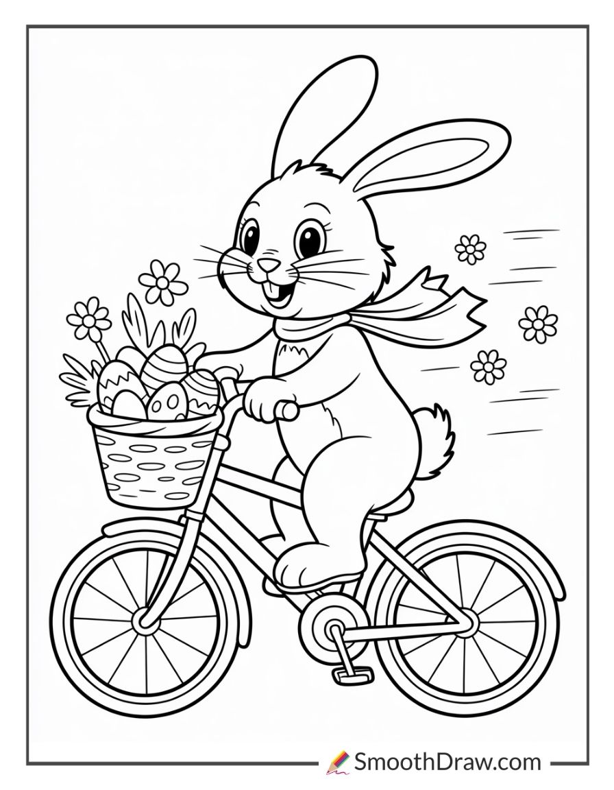 Easter Bunny Riding A Bike Coloring Sheet