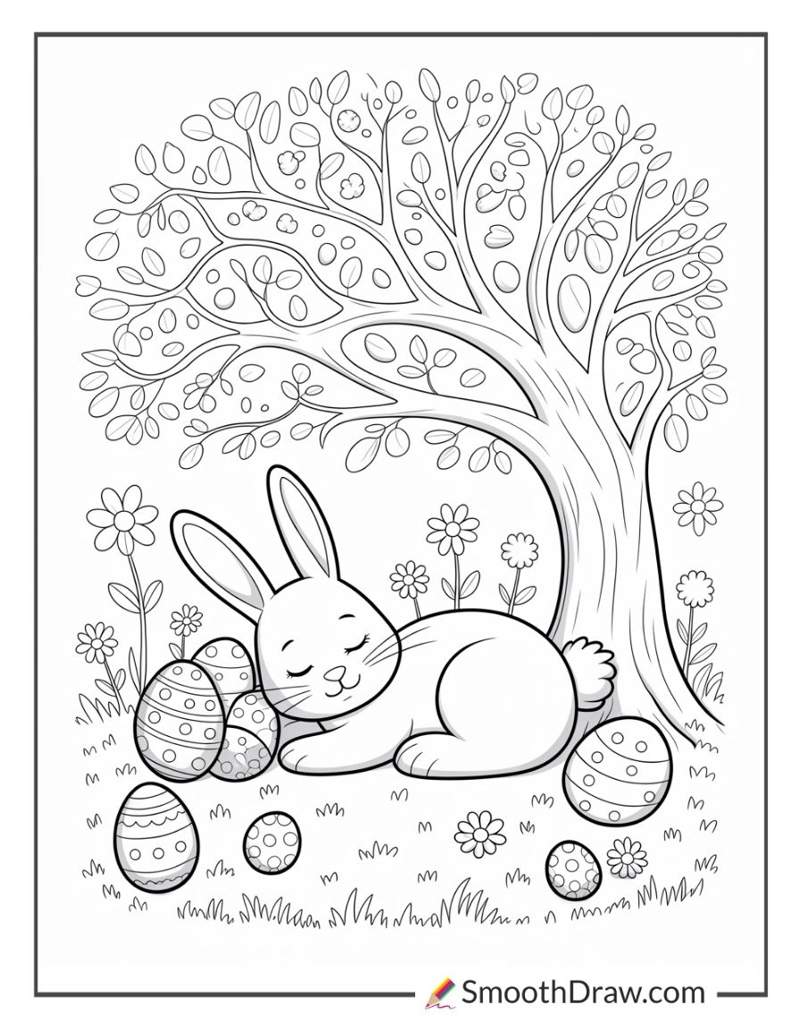 Easter Bunny Sleeping Under A Tree