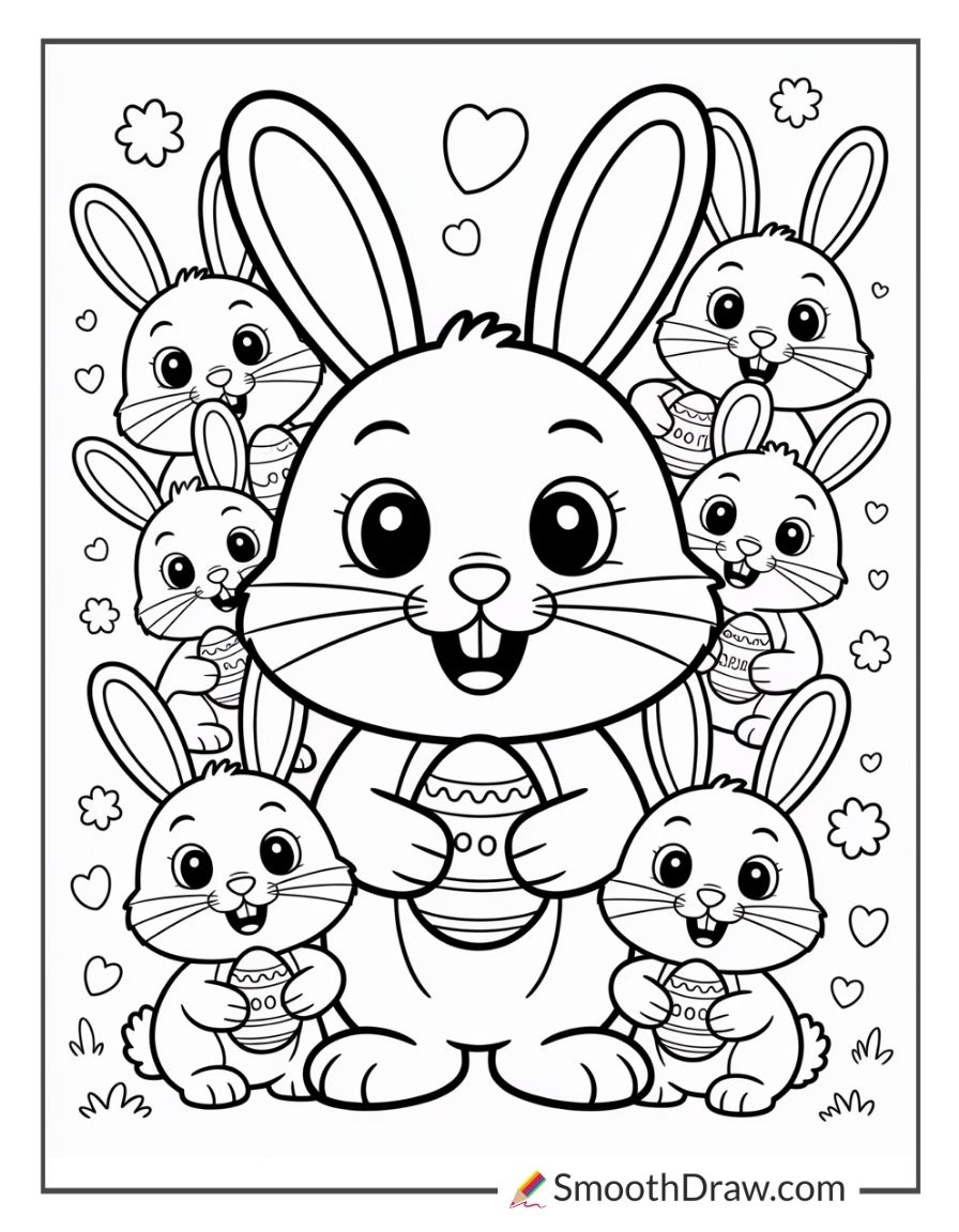 Easter Bunny With Bunny Friends Coloring Pages
