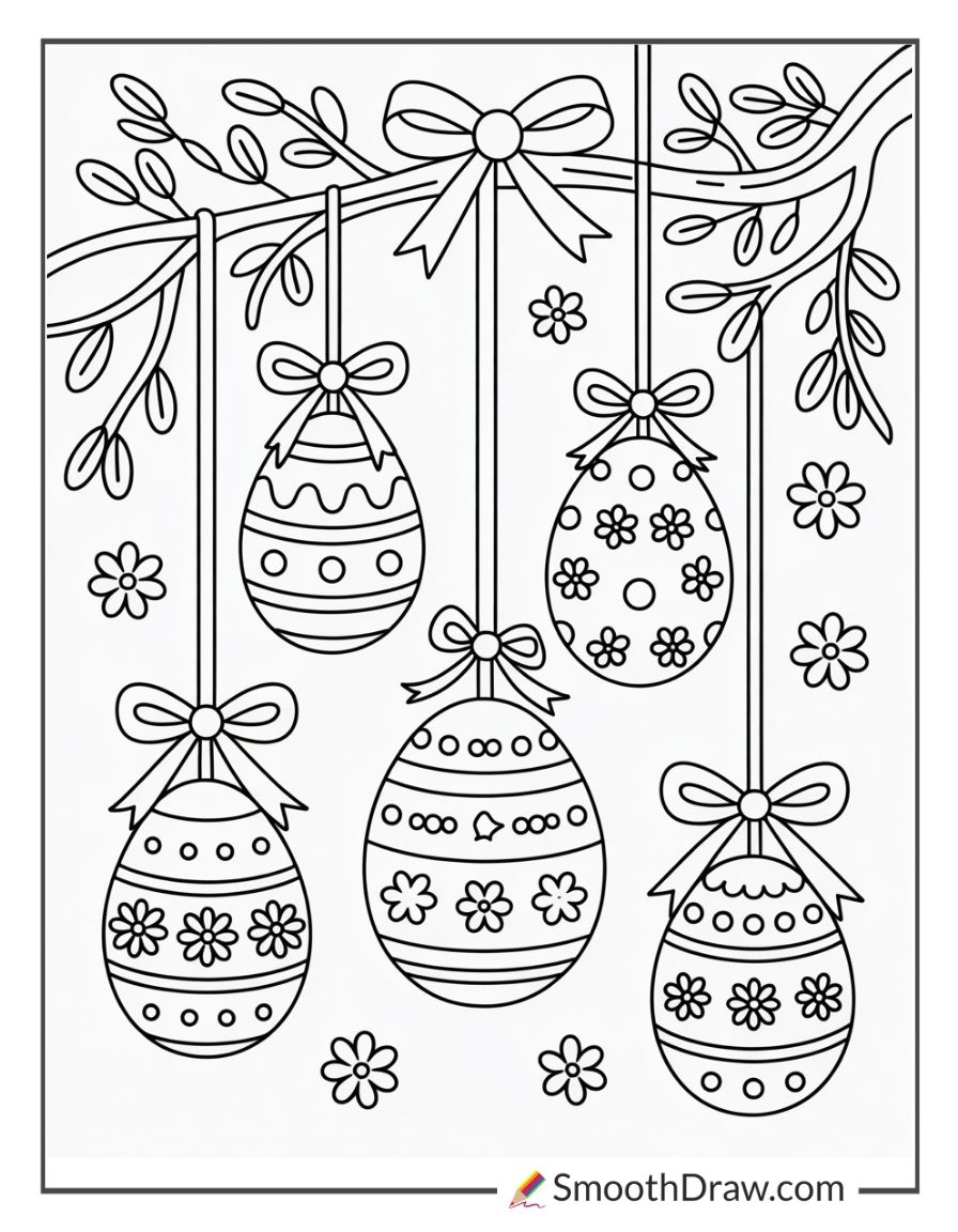 Easter Eggs Hanging On Tree Branches