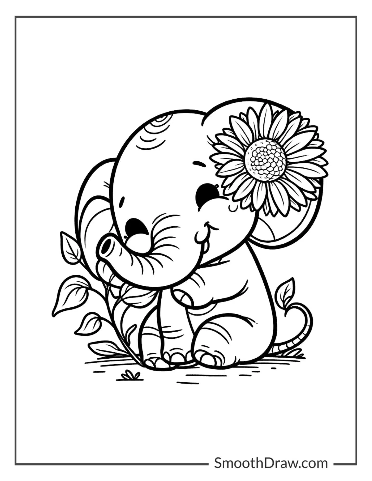Elephant with a sunflower