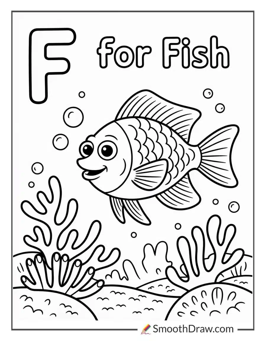 F For Fish ABC Coloring Page