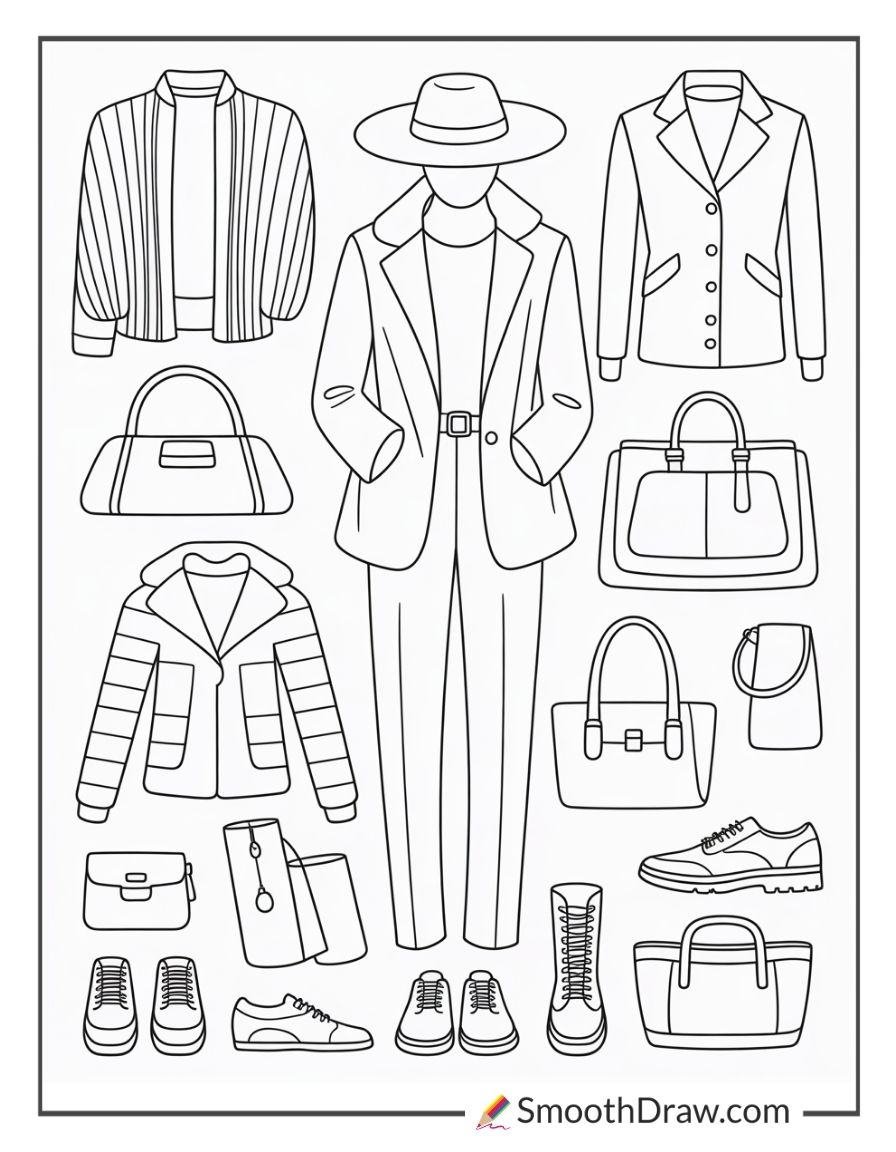 Fashion Outfits And Accessories Coloring Pages