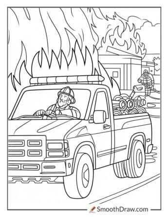 Firefighter in a Rescue Pickup Truck Coloring Page