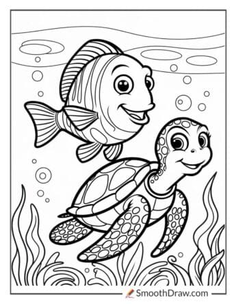 Fish and a friendly turtle