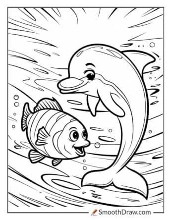 Fish and a playful dolphin