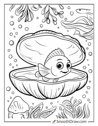 Fish hiding inside a clam