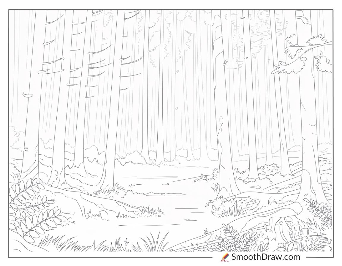 Foggy forest with morning light