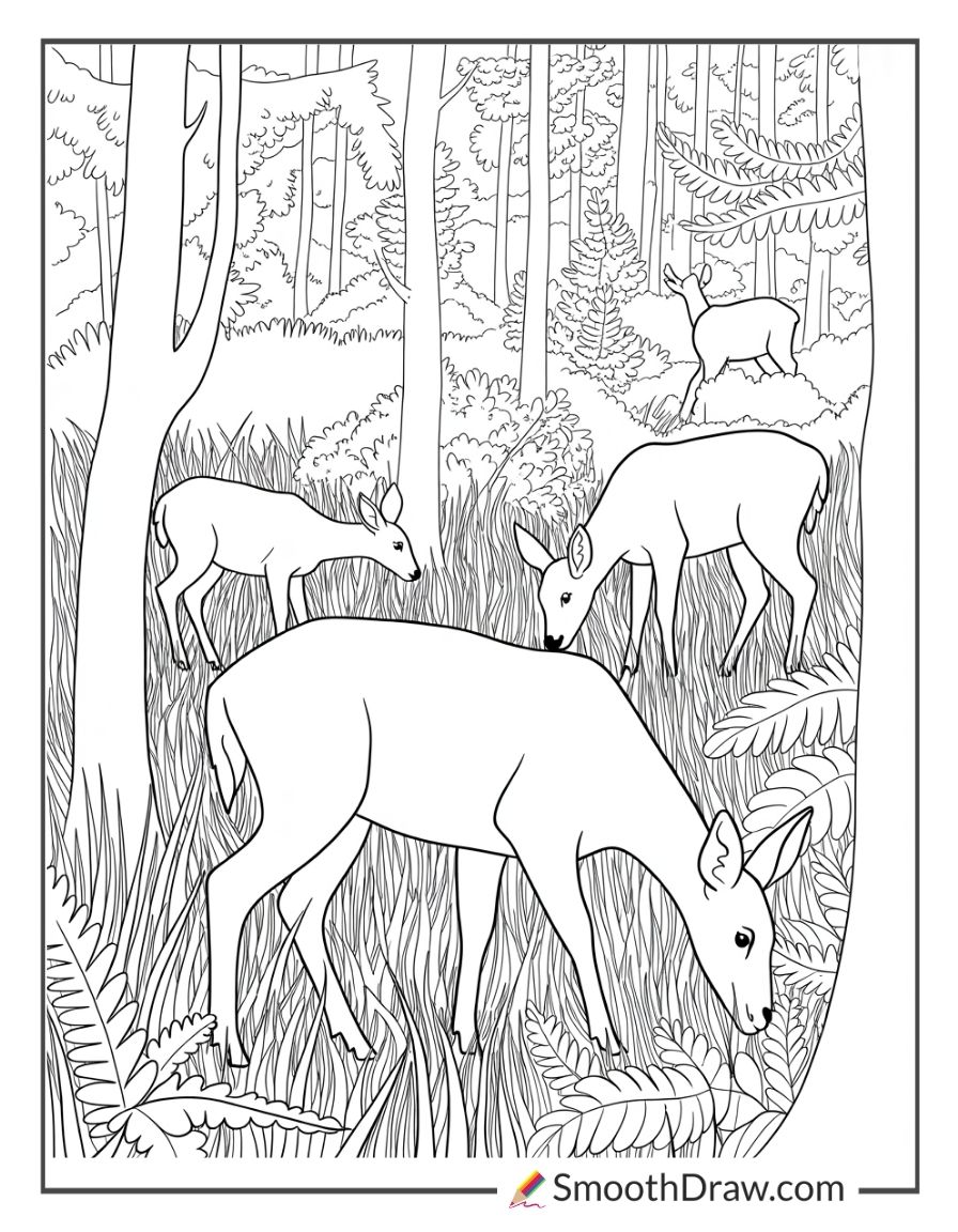 Forest Clearing With Wild Deer